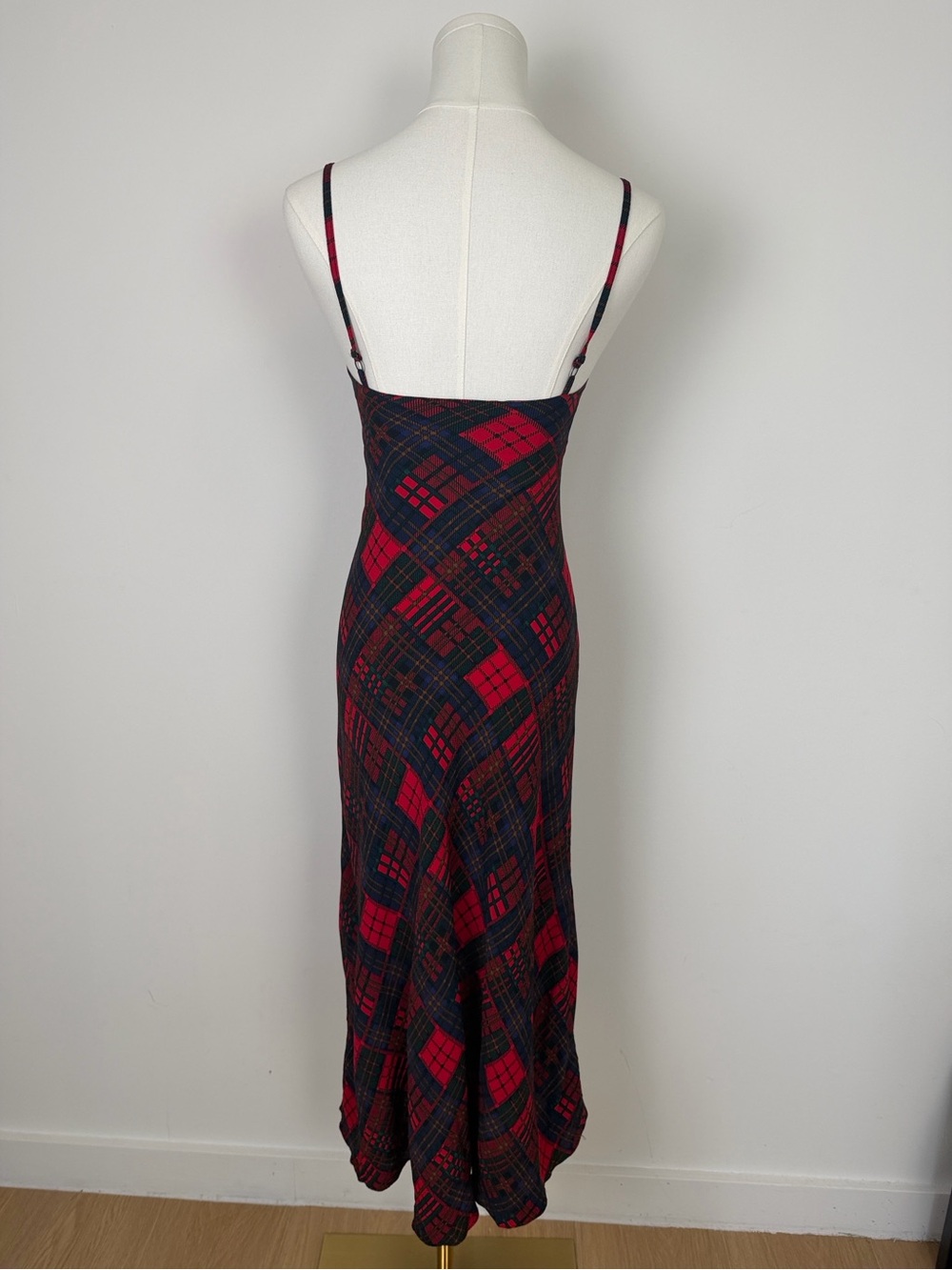 Vintage Betsey Johnson Red & Plaid Spaghetti-Strap Midi Dress - Picture 3 of 8